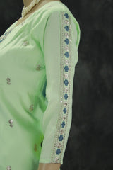 Beautiful Cotton 3 piece set, Pant with Elastic and shawl. blue and gold floral embroidery and sequin embellishments, Soft chiffon fabric Du