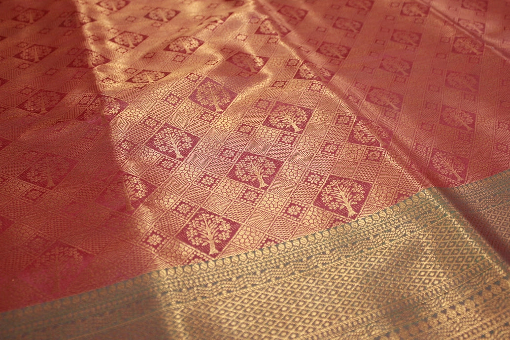 Bridal Red Kubera Silk Saree with Grand Pallu Zari Border and Blouse