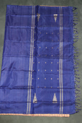 Navy Blue Vaazhai Naar (Banana Pith) Borderless Saree with Small Buttas and Striped Pallu