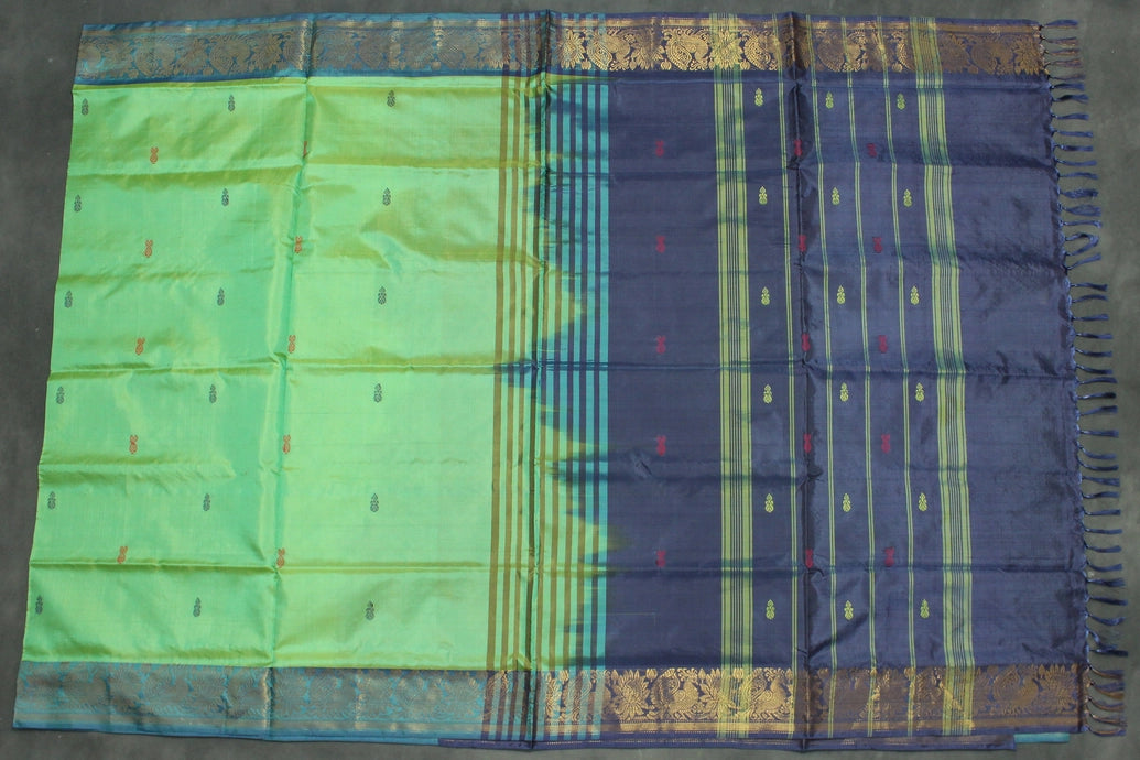 Banana Pith (Vaazhai Naar) Navy Blue & Green Saree with Zari Design Border
