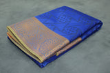 Blue Emboss Silk Saree with Contrast Border and Semi Silk Zari Style Design