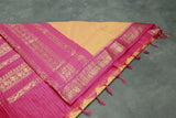 Kalyani Cotton Saree in Orange with Zari Checked & Zari Peacock Border and Blouse Piece