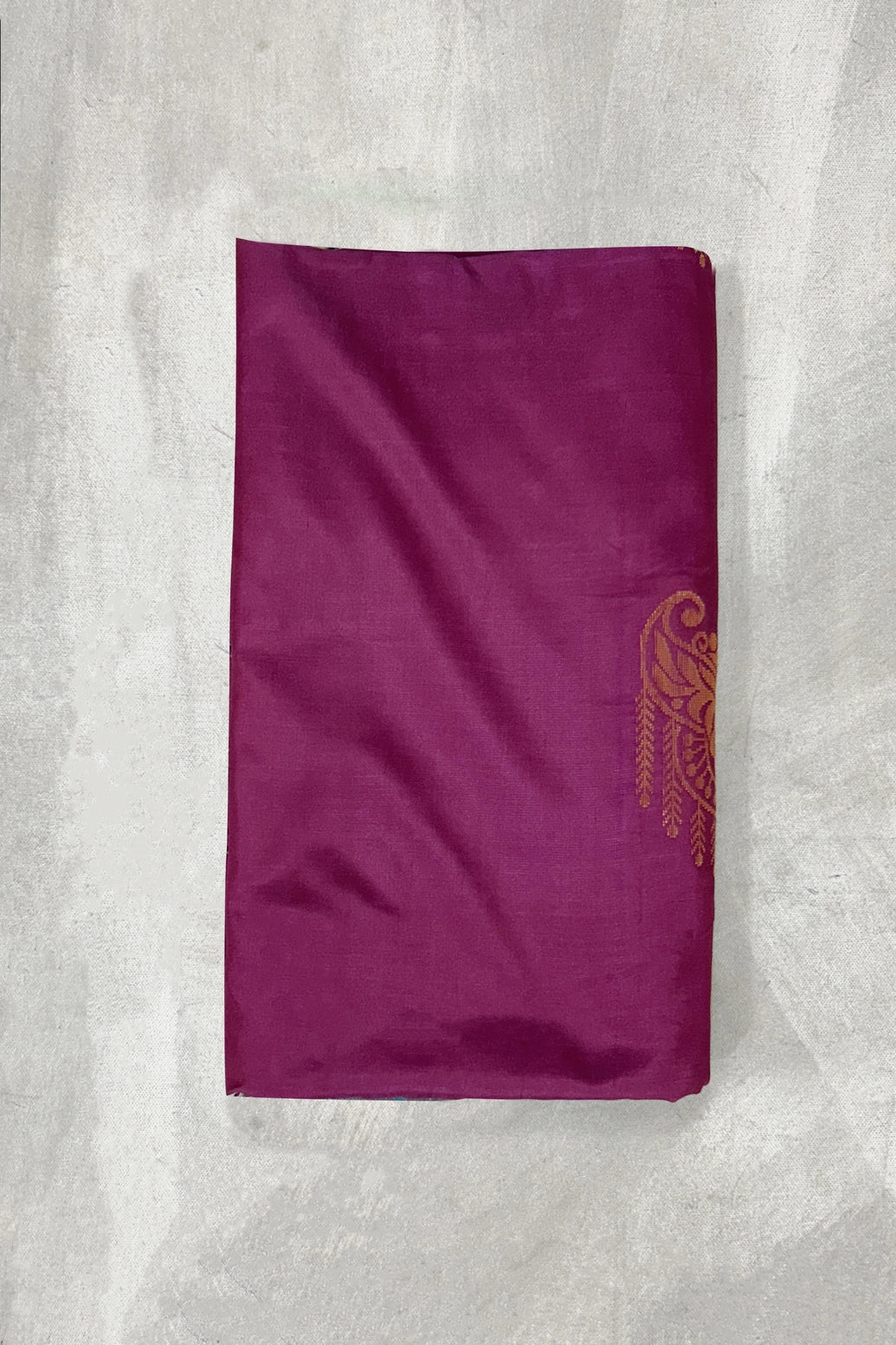 Wine Korvai Soft Silk Saree with Delicate Gold Zari Buttas and Floral Border, With Contrast Blue Blouse Piece