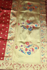 Maroon Paithani Pure Silk Saree Peacock Pallu Zari Woven Design Border With Butti