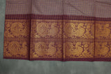 Chocolate Brown Sungudi Cotton Saree with Checked Body and Rich Peacock Gold Zari Double Border - Traditional Festive Wear Saree JCS Fashions