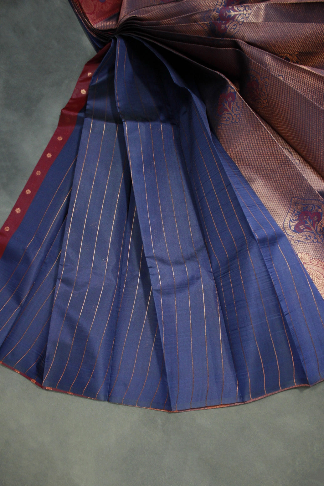 Navy Blue Kubera Pattu Silk Saree with Traditional Border and Blouse Piece | Semi Silk