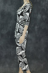 Black & White Rayon Printed Kurti Set with Beaded Neck and Elastic Pant Kurti JCS Fashions