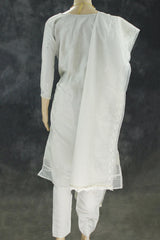 Light Gray Roman Silk 3-Piece Kurta Set with Organza Work Dupatta and Elastic Pant