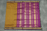 Silk Cotton Dark Mustard Saree with Purple Grand Pallu and Thick Zari Border Saree JCS Fashions