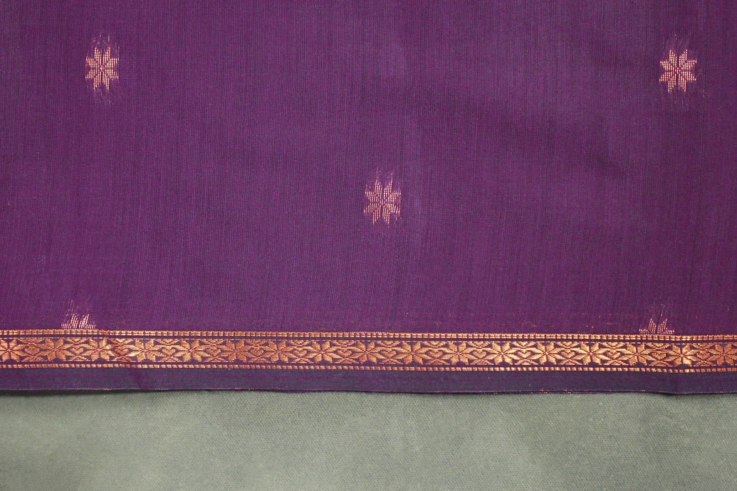 Maheswari Silk Cotton Saree in Purple with Small Butta and Zari Border