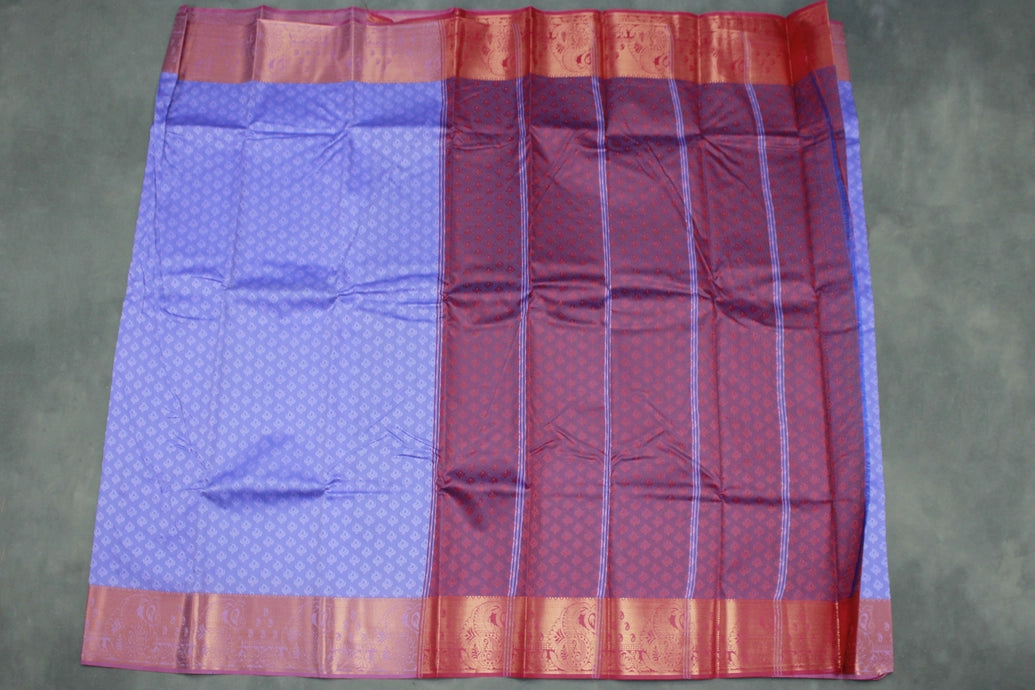 Lavender Emboss Silk Saree with Beautiful Border, Semi Silk Design for Traditional Wear
