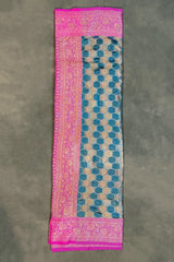 Madhumita Fancy Teal Cotton Organza Saree with Floral Pallu and Stone Work Designer Blouse