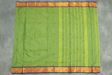 Green Poly-Cotton Butta Saree with Zari Peacock Border and Line Pallu Saree JCS Fashions
