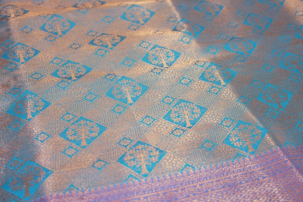 Blue Bridal Kubera Pattu Saree with Grand Pallu Zari Work and Zari Border, Comes with Blouse