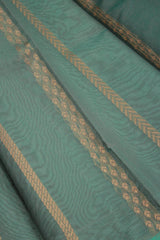Seaweed Green Silk Cotton Saree with Zari Border and Blouse Piece, Border Less Design