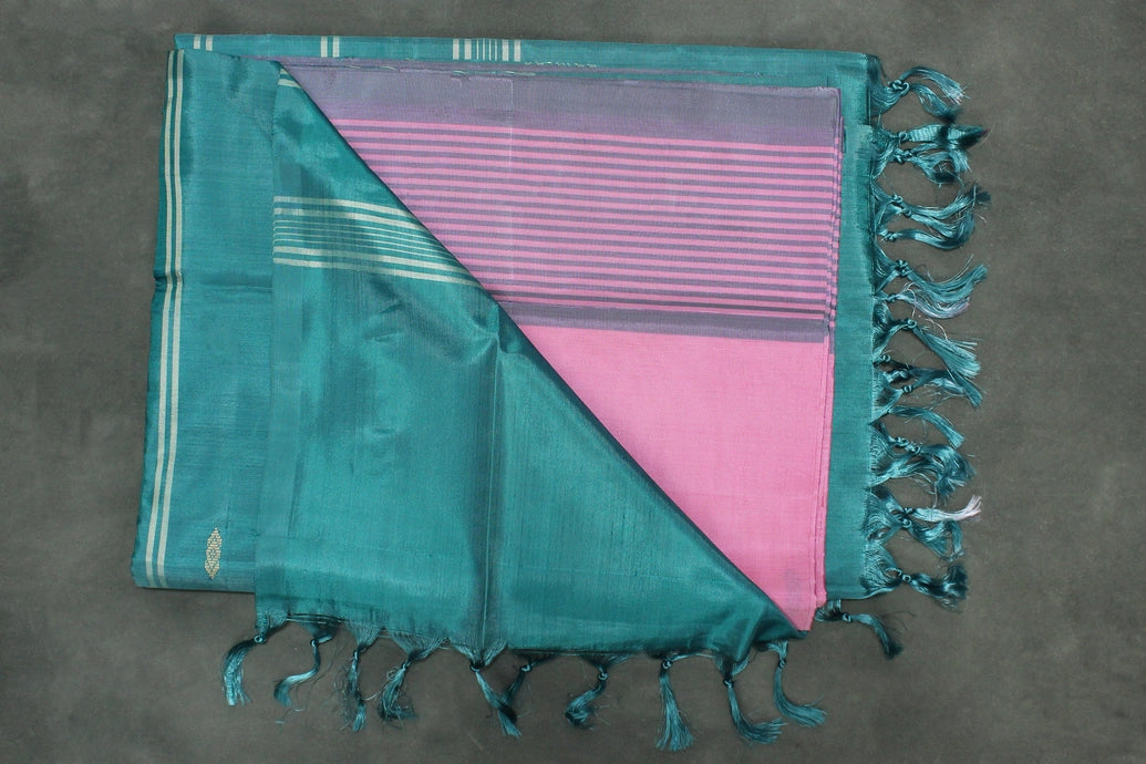 Light Pink & Teal Vaazhai Naar (Banana Pith) Saree with Small Butta