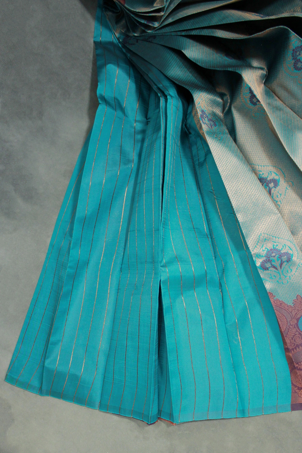 Dark Teal Kubera Pattu Silk Saree with Designer Border, Matching Blouse Piece