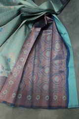 Kubera Pattu Saree Pastel Blue & Navy Blue Semi Silk with Design Border and Blouse