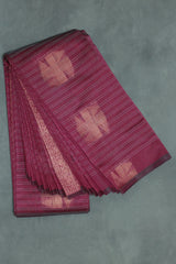 Maroon Silk Cotton Saree with Zari Border and Blouse Piece, Borderless Look, Traditional Square Motifs