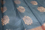 Black Silk Cotton Saree with Zari Floral Border and Blouse Piece, Traditional Wedding Festive Wear
