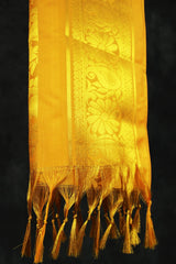 Yellow Zari Pattu Shawl with Fringe for Ponnadai, Arangetram and Traditional Events