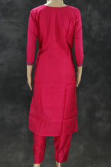 Roman Silk Pink Embroidered 3-Piece Salwar Suit with Organza Dupatta and Elastic Pants Kurti JCS Fashions