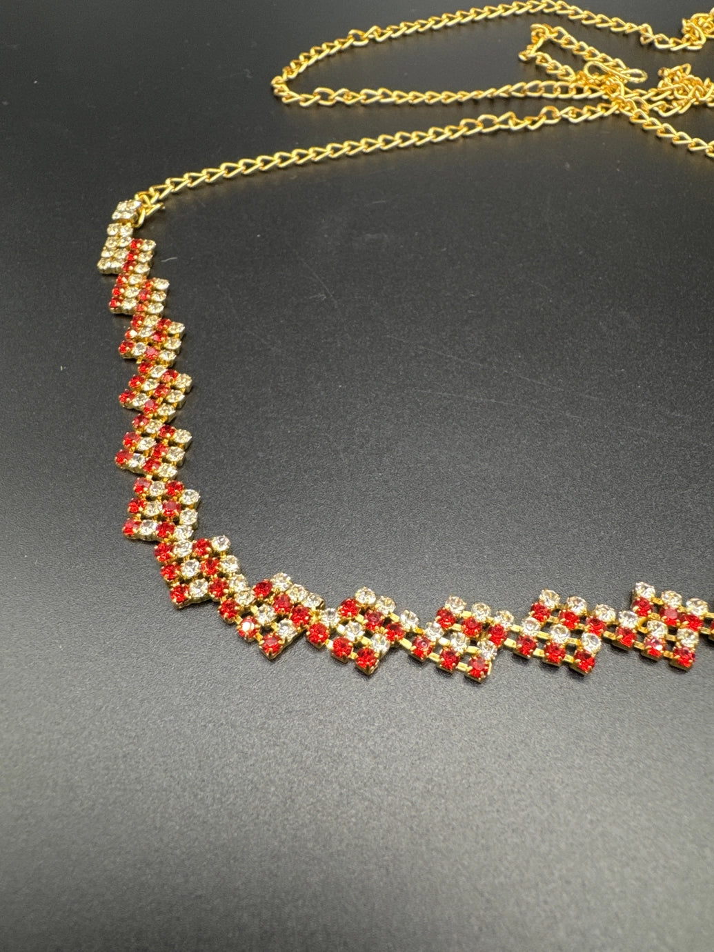 Gold-Tone Red Crystal Zigzag Hip Chain - Adjustable Fashion Waist Belt for Indian Wear Jewelry JCS Fashions