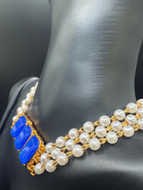 Gold-Tone Pearl Choker Necklace Set with Imitation Stones and Matching Stud Earrings Jewelry JCS Fashions