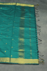 Dark Green Silk Cotton Saree with Zari Border and Blouse Piece | Traditional Ethnic Wear