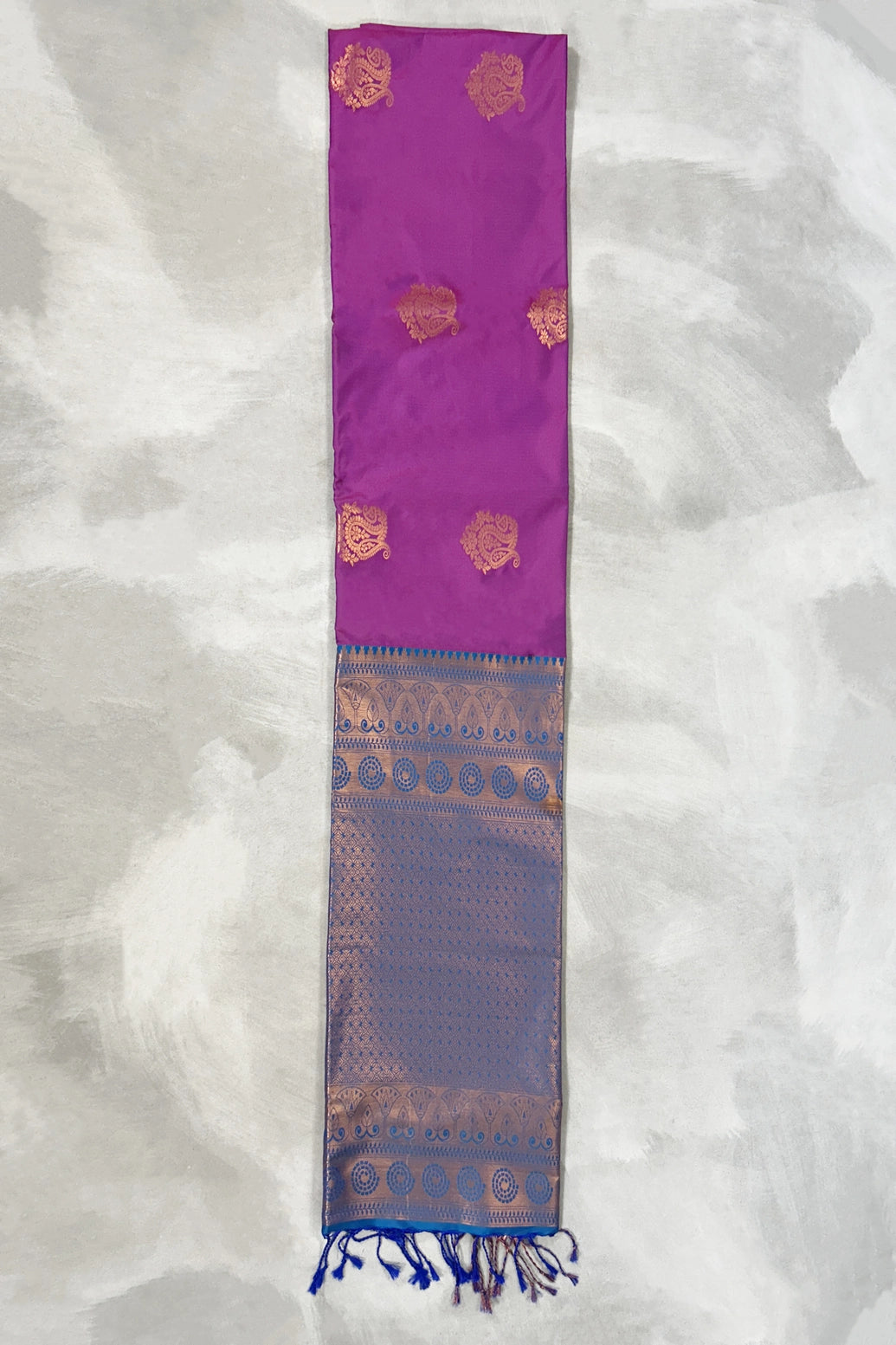 Magenta Soft Silk Saree with Contrast Border and Gold Zari Buttas, Traditional Floral Zari Border and Blouse