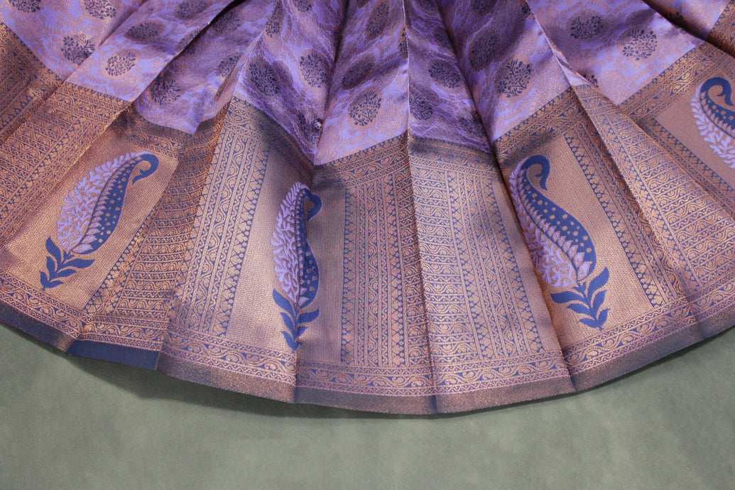 Lavender Kubera Pattu Silk Saree with Contrast Border and Blouse, Semi Silk Traditional Wear