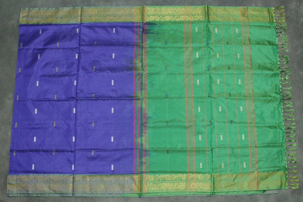 Purple & Green Banana Pith (Vaazhai Naar) Saree with Zari Border and All-over Butta