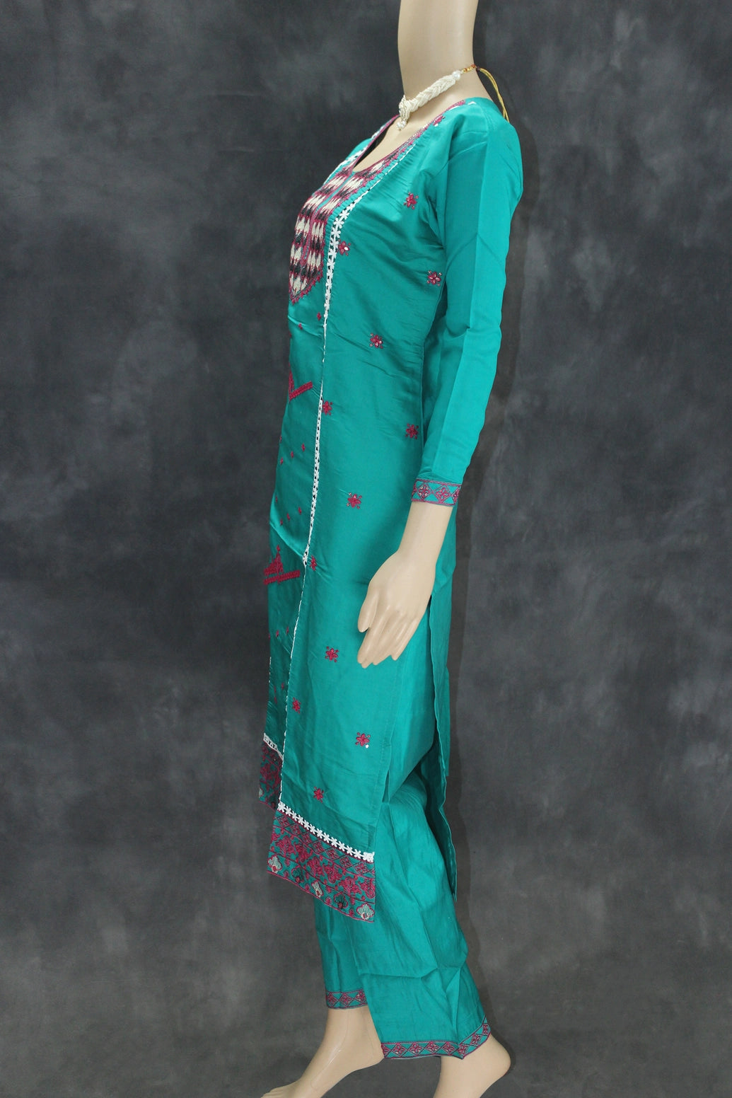 Roman Silk Embroidered 3-Piece Kurti Set with Organza Dupatta in Jungle Green - Traditional Indian Wear Kurti JCS Fashions
