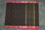 Dark Brown Poly Cotton Saree with Gold Zari Border and Butta Motifs Saree JCS Fashions