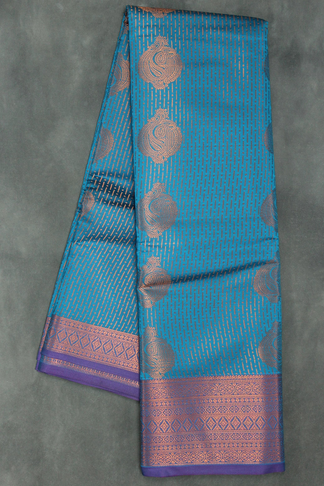 Blue Bridal Kanjivaram Style Pattu Saree with Full Body Zari Work and Contrast Border