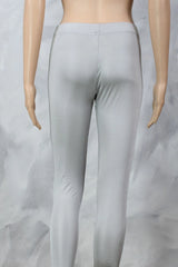 Silver Shimmer Ankle-Length Leggings for Women, Stretchy 80% Polyester 20% Spandex, Smooth Finish