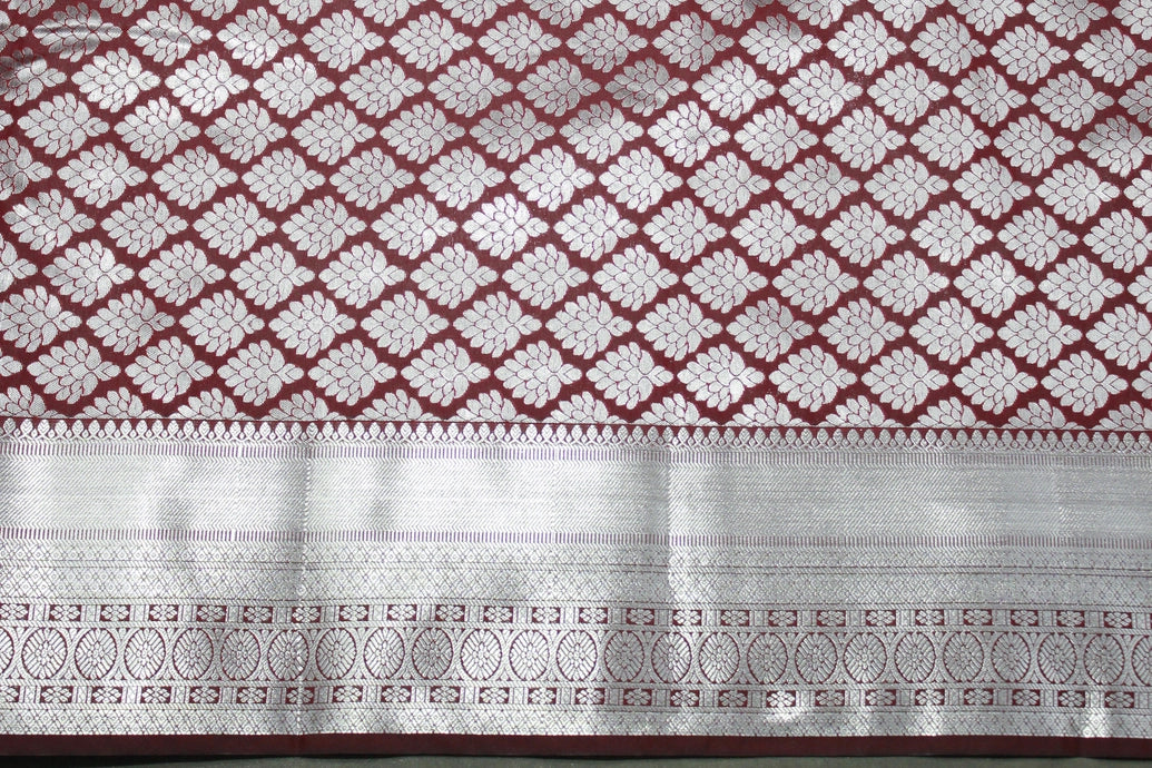 Bridal Vaira Oosi Soft Silk Saree with Silver Zari Border and Blouse, Brown Semi Silk Wedding Saree