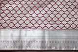 Bridal Vaira Oosi Soft Silk Saree with Silver Zari Border and Blouse, Brown Semi Silk Wedding Saree