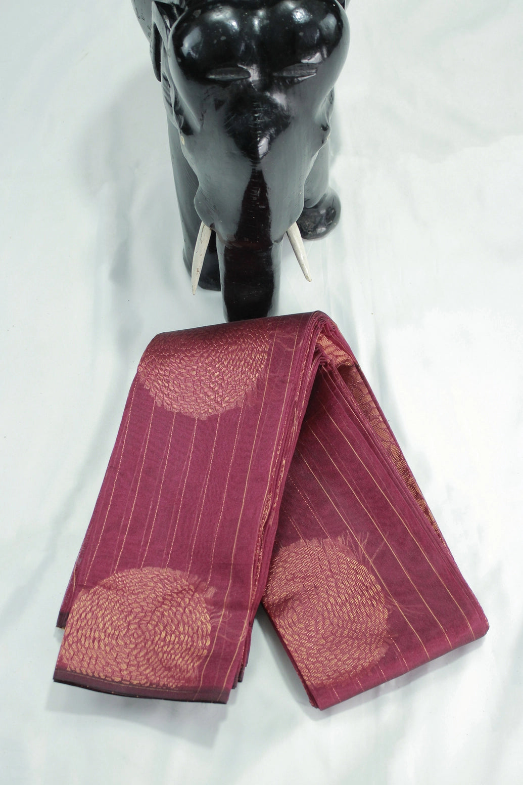 Maroon Silk Cotton Saree with Zari Border, Borderless Finish and Matching Blouse