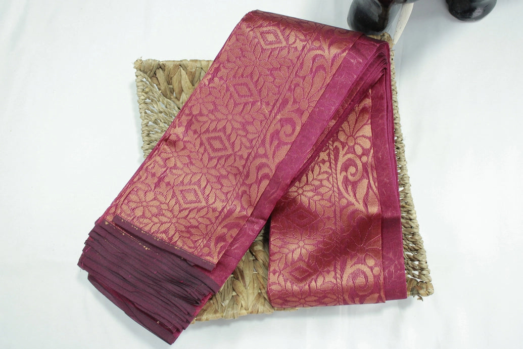 Maroon Silk Cotton Saree with Zari Border, Borderless Design, Comes with Blouse