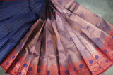 Navy Blue Kubera Pattu Silk Saree with Traditional Border and Blouse Piece | Semi Silk