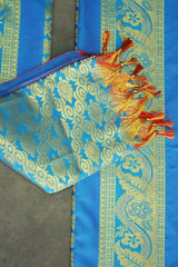 Blue Zari Pattu Shawl (Ponnadai) for Arangetram and Events, Traditional Silk-Style Tassels