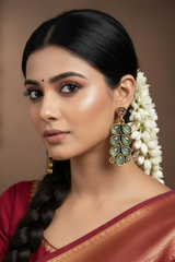 Mint Green Teardrop Leaf Gold-Tone Dangle Earrings — Traditional Ethnic Fashion Jewellery