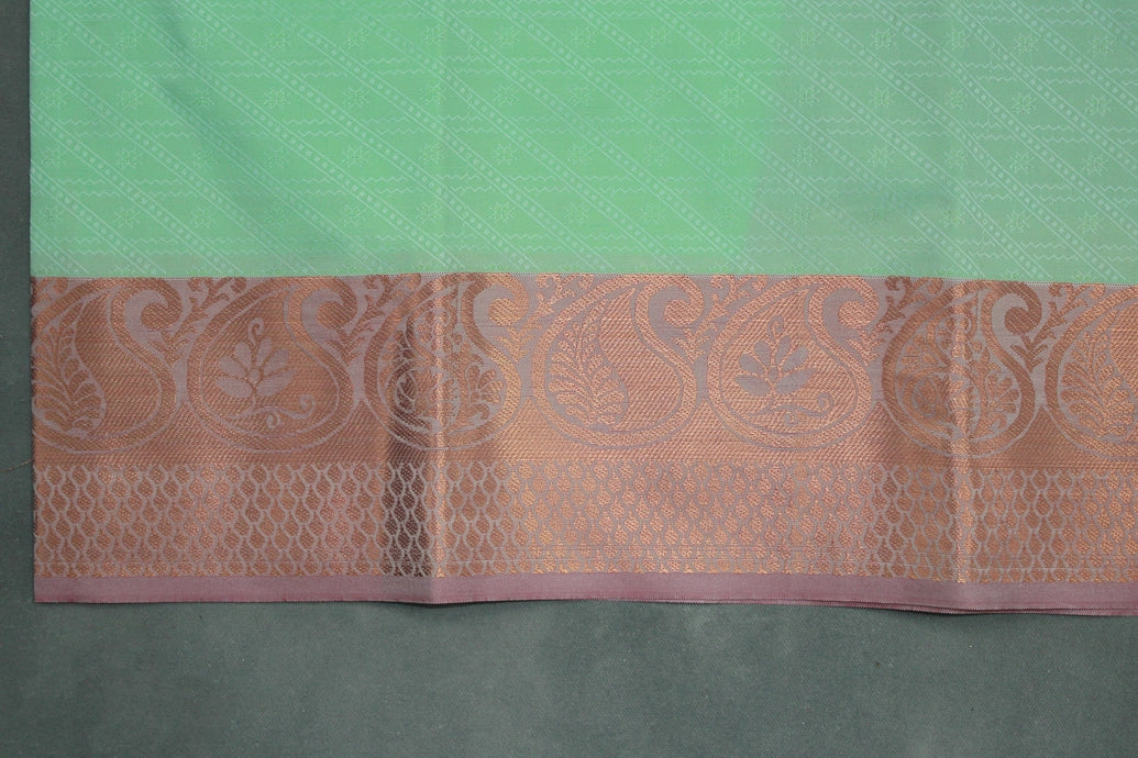 Mint Blue Emboss Silk Saree with Copper Border and Semi Silk Texture for Traditional Wear
