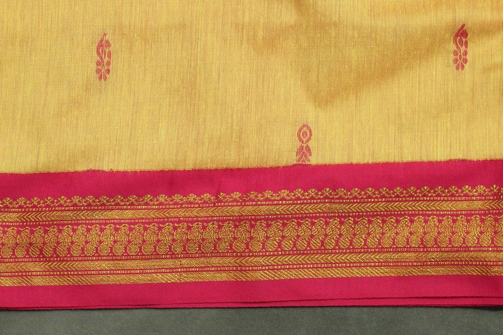 Yellow Silk Cotton Saree with Magenta Grand Pallu and Thick Gold Zari Border Saree JCS Fashions
