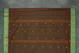 Brown & Green Printed Poly Cotton Butta Saree with Green Thread Border, Traditional Small Butta Motifs Saree JCS Fashions