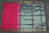 Steel Grey Vaazhai Naar (Banana Pith) Saree with Zari Border and Pink Pallu