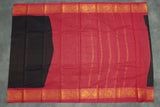 Dark Brown Sungudi Cotton Saree with Red Peacock Gold Zari Double Border, Checked Design Saree JCS Fashions