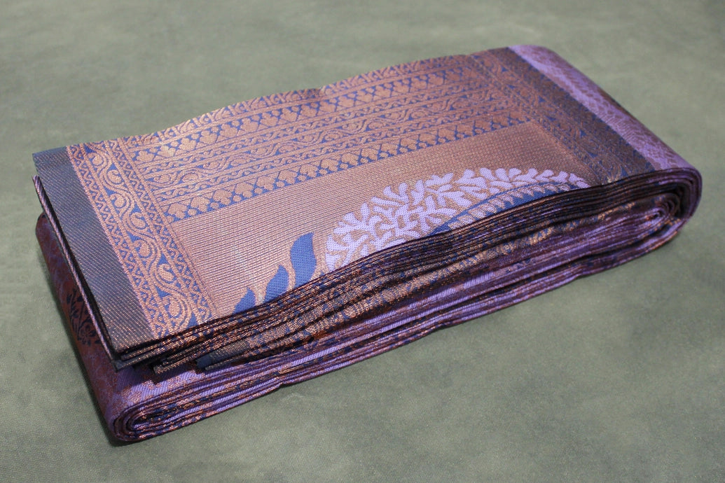 Lavender Kubera Pattu Silk Saree with Contrast Border and Blouse, Semi Silk Traditional Wear