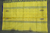 Handwoven Lemon Yellow Vaazhai Naar (Banana Pith) Borderless Saree with Deep Blue Pallu